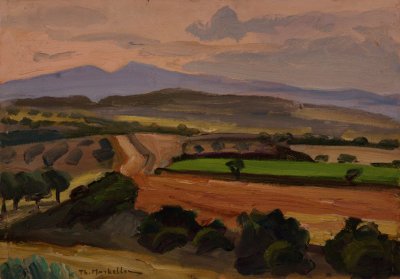 Sunset, Velo — Oil painting, Fiberboard, 33.00×46.00cm — Theodoros Markellos